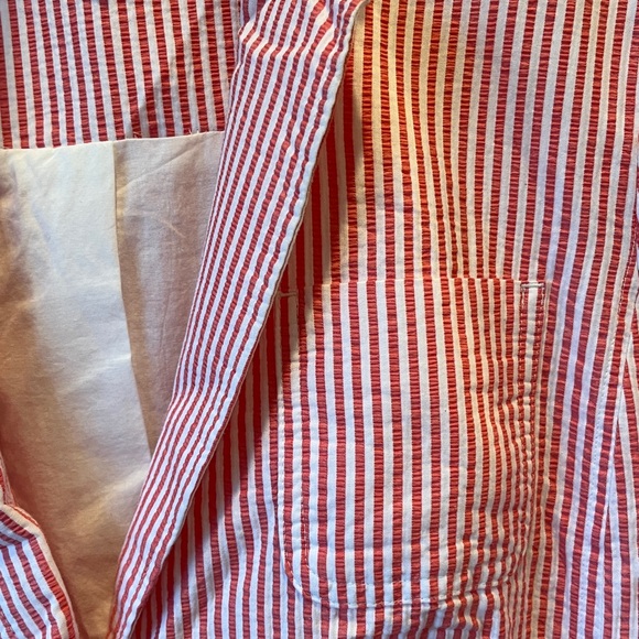 🥑 Talbots Sunshine Seersucker Blazer Orange White | 14 Petite | 100% Cotton - Picture 6 of 12